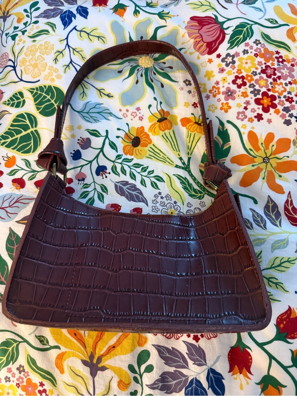 Madewell Croc-Embossed Shoulder Bag in Deep Brown